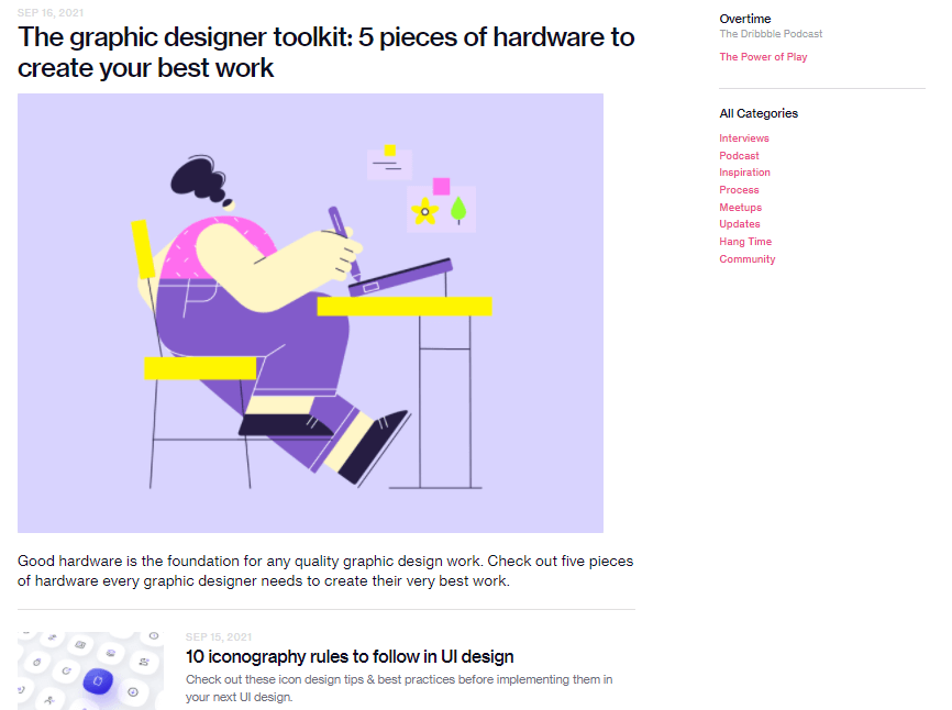 Screenshot of the Dribbble Stories section