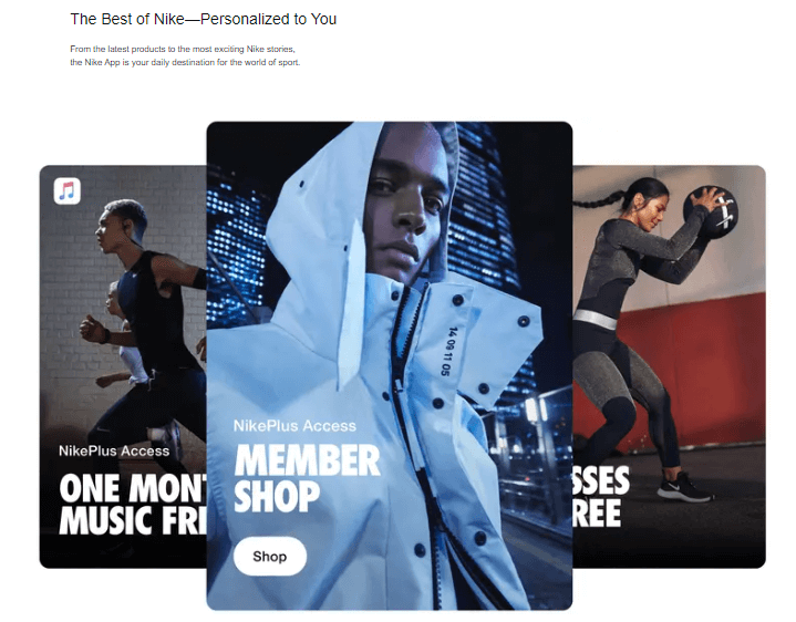 The Nike app for a personalised shopping experience for customers.